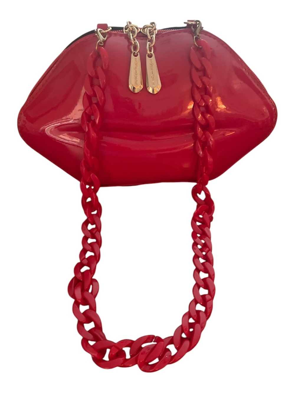 Betsey Johnson Red Patent Lip-Shaped Shoulder Bag with Chain Strap